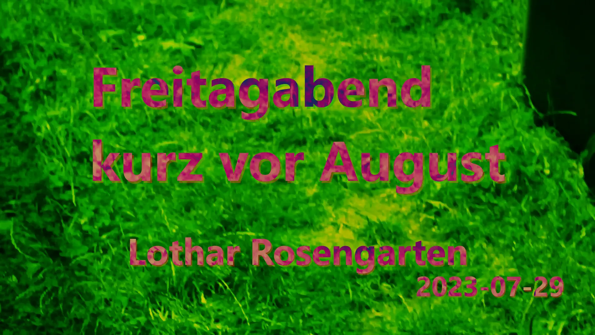 grüner Garten mit Titelschrift